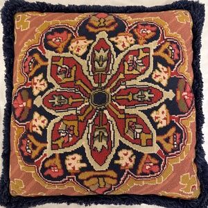 Antq. Lg Lumbar Needlepoint Multi Color Pillow 22x22